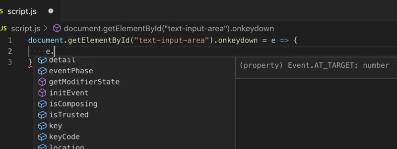 補完を使用して使用可能なプロパティ・メソッドを調べる
