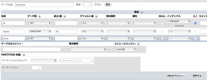 テーブルの設計