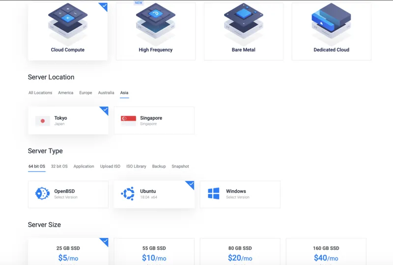 Vultrサーバーの設定画面
